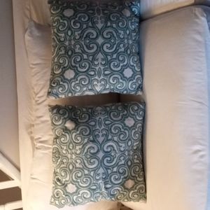 Pillows. Set of 2. Cream and aqua. Cotton embroidery in two beautiful colors
